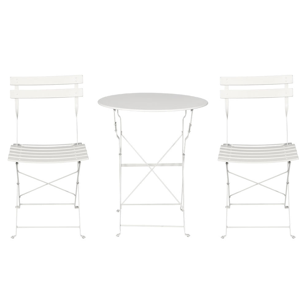 Gardeon 3PC Outdoor Bistro Set Steel Table and Chairs Patio Furniture White ODF-METAL-3PCS-WH