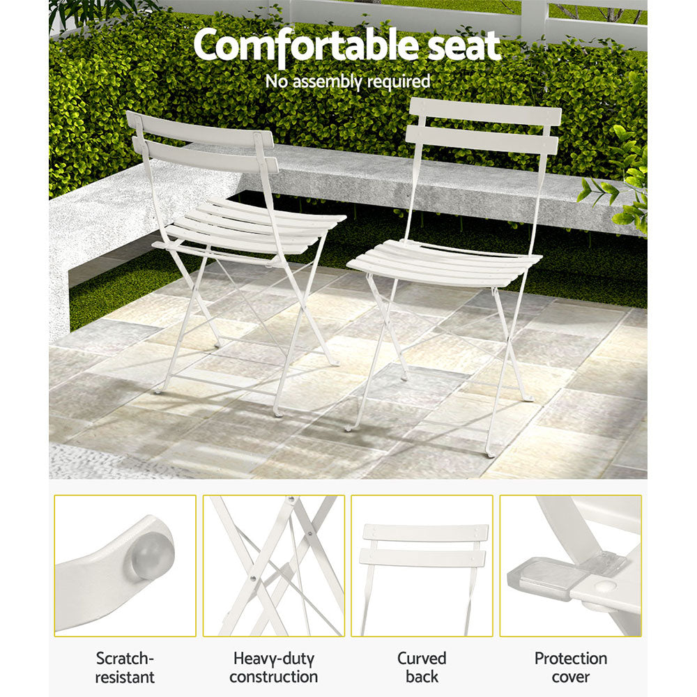 Gardeon 3PC Outdoor Bistro Set Steel Table and Chairs Patio Furniture White ODF-METAL-3PCS-WH