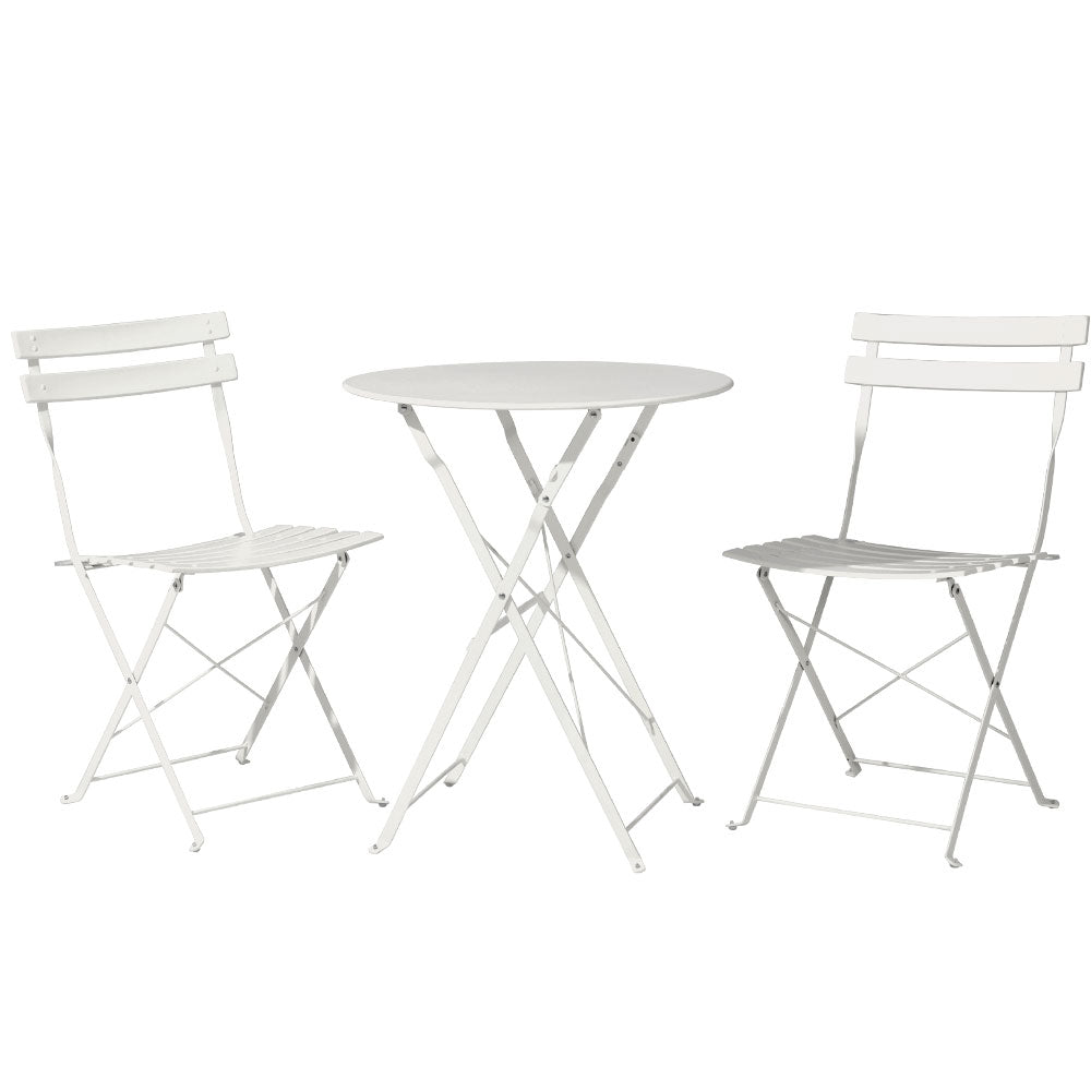 Gardeon 3PC Outdoor Bistro Set Steel Table and Chairs Patio Furniture White ODF-METAL-3PCS-WH