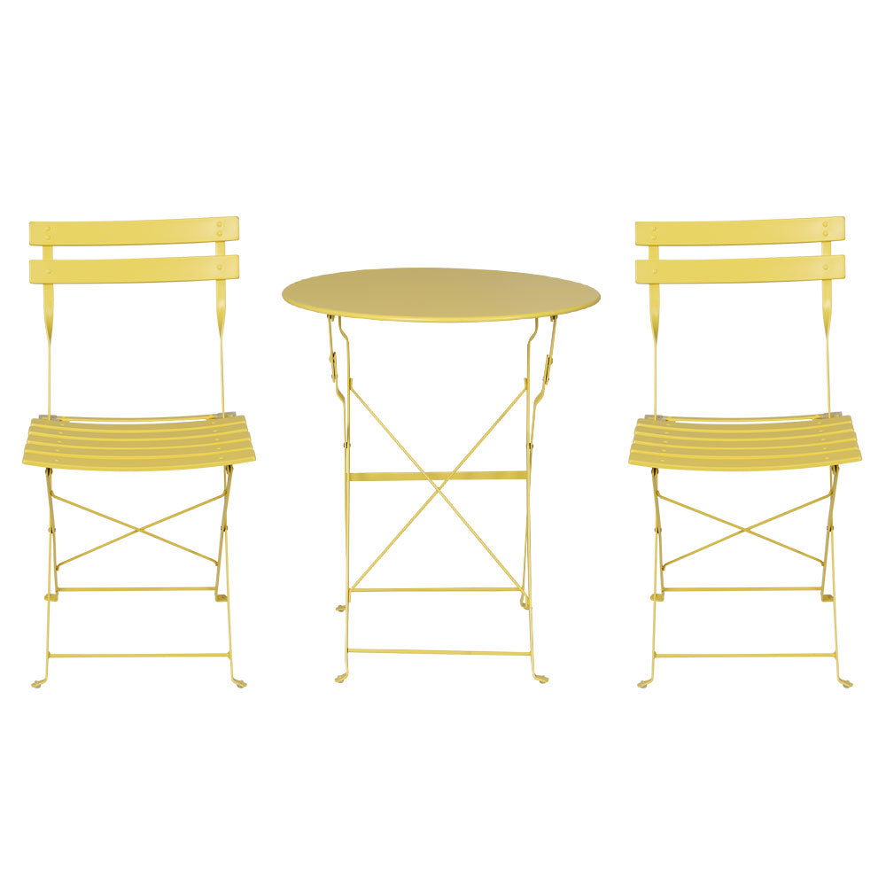 Gardeon 3PC Outdoor Bistro Set Steel Table and Chairs Patio Furniture Yellow ODF-METAL-3PCS-YE