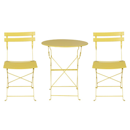 Gardeon 3PC Outdoor Bistro Set Steel Table and Chairs Patio Furniture Yellow ODF-METAL-3PCS-YE