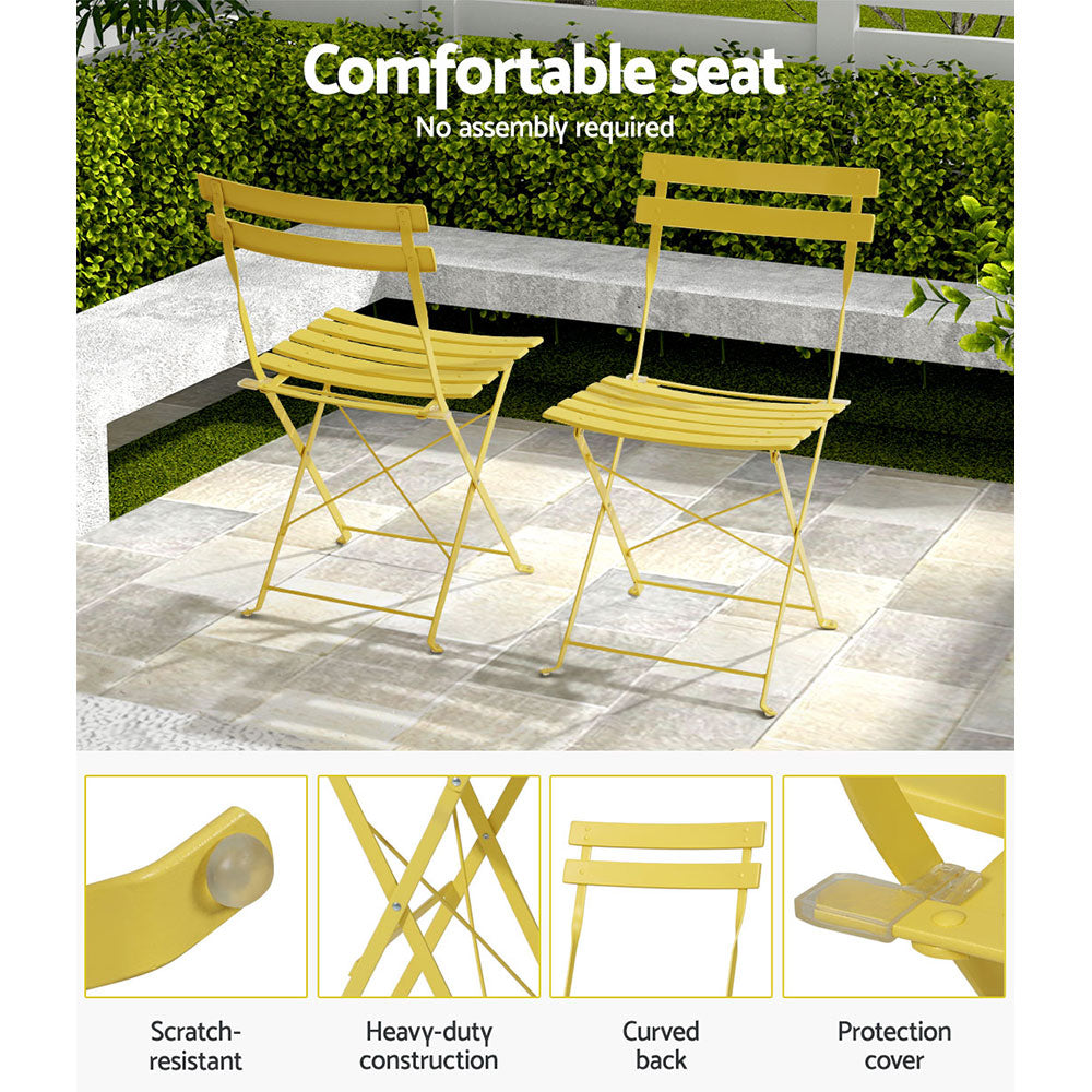 Gardeon 3PC Outdoor Bistro Set Steel Table and Chairs Patio Furniture Yellow ODF-METAL-3PCS-YE
