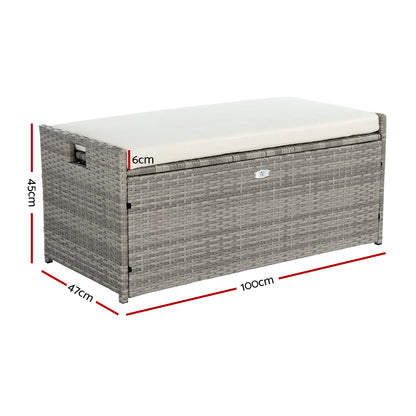 Gardeon Outdoor Storage Bench Box Wicker Garden Sheds Tools Cushion Patio Furniture Grey ODF-OSB-RAT-GE