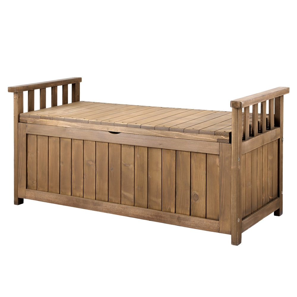 Gardeon Outdoor Storage Bench Box Wooden Garden Toy Tool Sheds Patio Furniture Brown ODF-OSB-WDL-BR