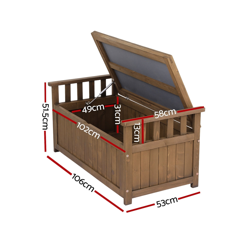 Gardeon Outdoor Storage Bench Box Wooden Garden Toy Tool Sheds Patio Furniture Brown ODF-OSB-WDL-BR