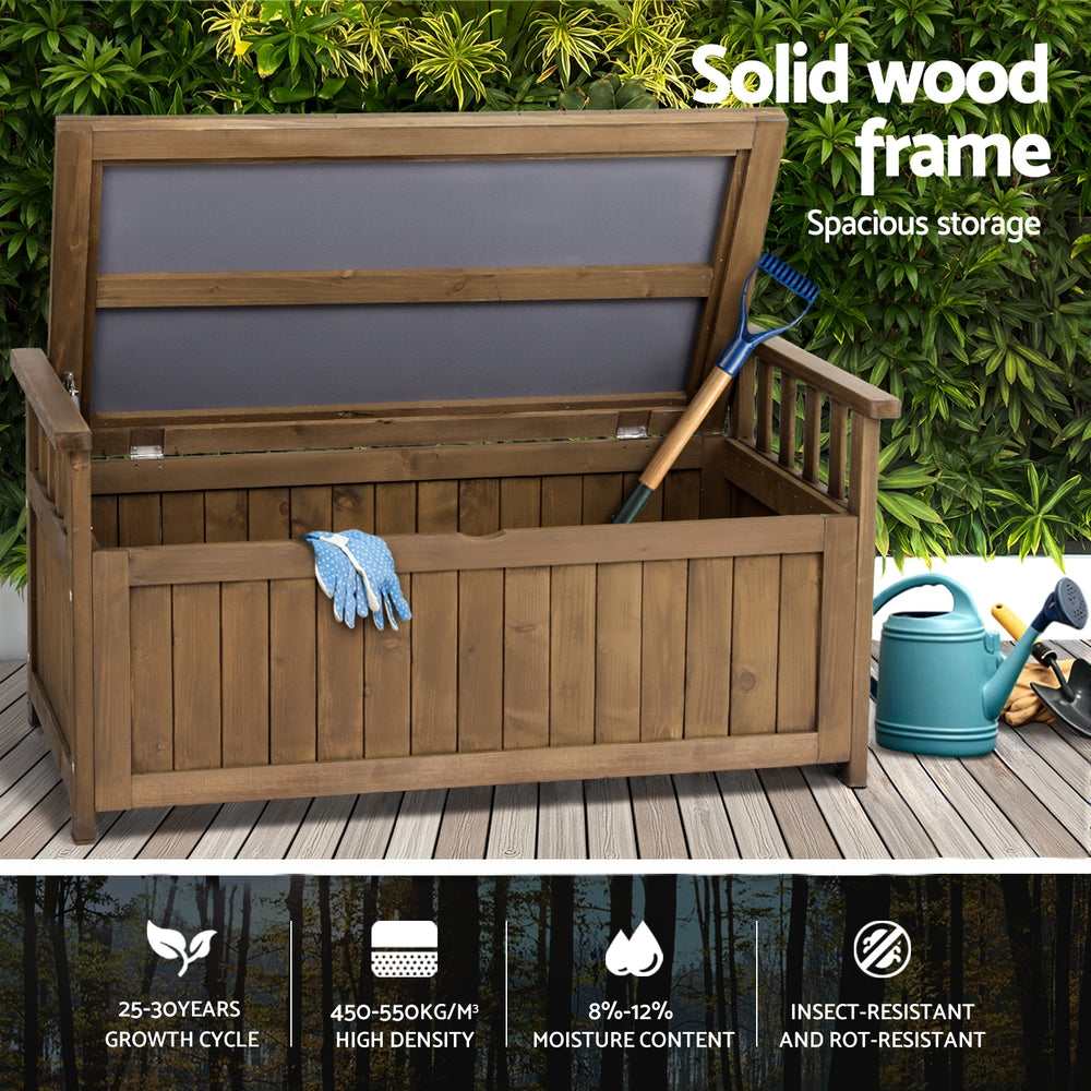 Gardeon Outdoor Storage Bench Box Wooden Garden Toy Tool Sheds Patio Furniture Brown ODF-OSB-WDL-BR