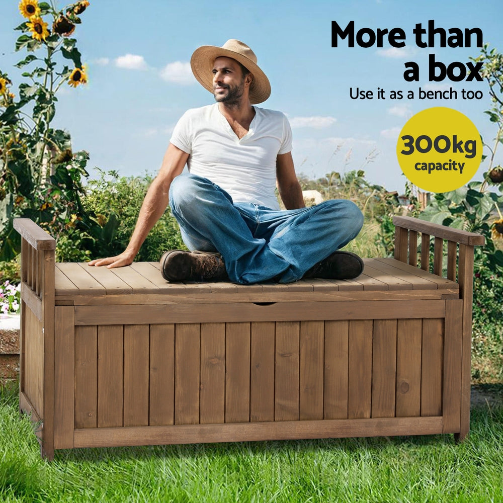 Gardeon Outdoor Storage Bench Box Wooden Garden Toy Tool Sheds Patio Furniture Brown ODF-OSB-WDL-BR