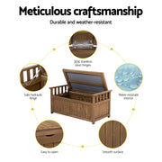 Gardeon Outdoor Storage Bench Box Wooden Garden Toy Tool Sheds Patio Furniture Brown ODF-OSB-WDL-BR