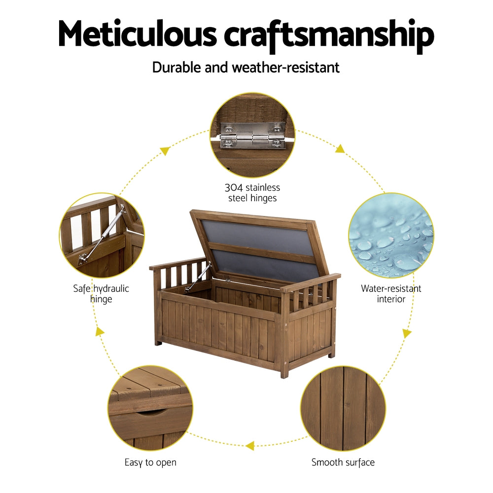 Gardeon Outdoor Storage Bench Box Wooden Garden Toy Tool Sheds Patio Furniture Brown ODF-OSB-WDL-BR