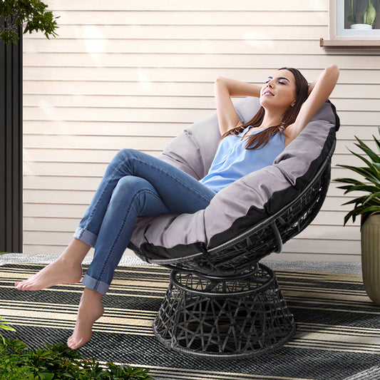 Gardeon Outdoor Chairs Outdoor Furniture Papasan Chair Wicker Patio Garden Black ODF-PAPASAN-CH-BK