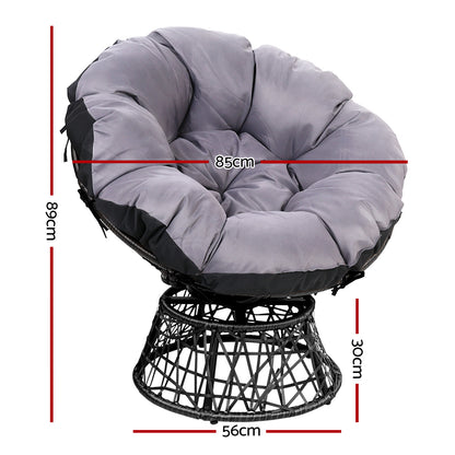Gardeon Outdoor Chairs Outdoor Furniture Papasan Chair Wicker Patio Garden Black ODF-PAPASAN-CH-BK