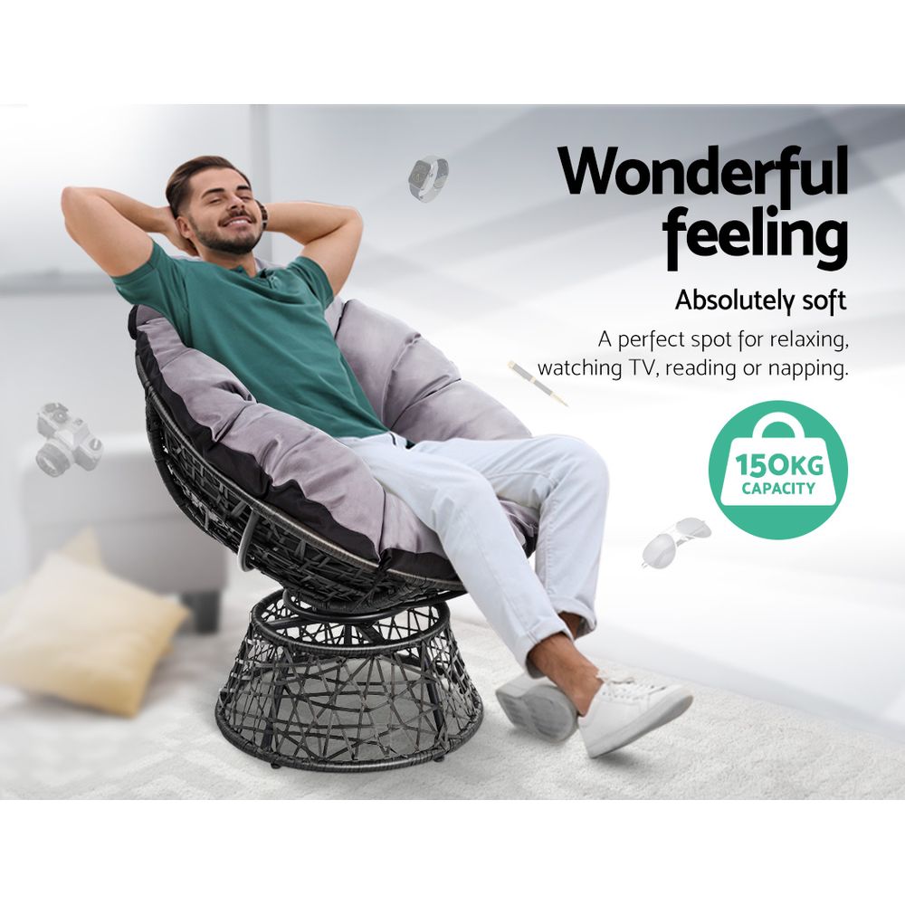 Gardeon Outdoor Chairs Outdoor Furniture Papasan Chair Wicker Patio Garden Black ODF-PAPASAN-CH-BK