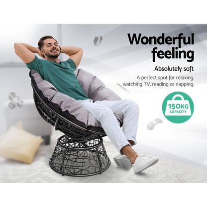 Gardeon Outdoor Chairs Outdoor Furniture Papasan Chair Wicker Patio Garden Black ODF-PAPASAN-CH-BK