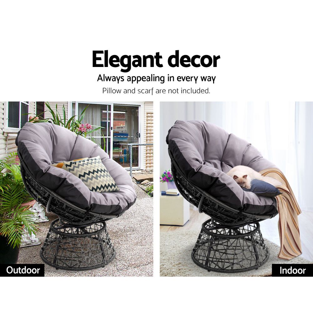 Gardeon Outdoor Chairs Outdoor Furniture Papasan Chair Wicker Patio Garden Black ODF-PAPASAN-CH-BK