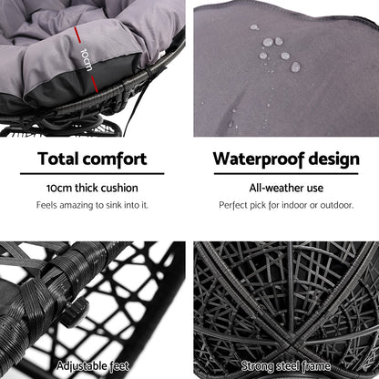Gardeon Outdoor Chairs Outdoor Furniture Papasan Chair Wicker Patio Garden Black ODF-PAPASAN-CH-BK