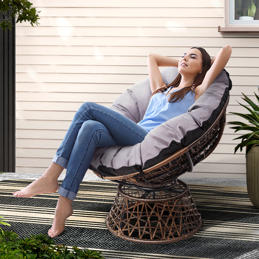 Gardeon Outdoor Chairs Outdoor Furniture Papasan Chair Wicker Patio Garden Brown ODF-PAPASAN-CH-BR