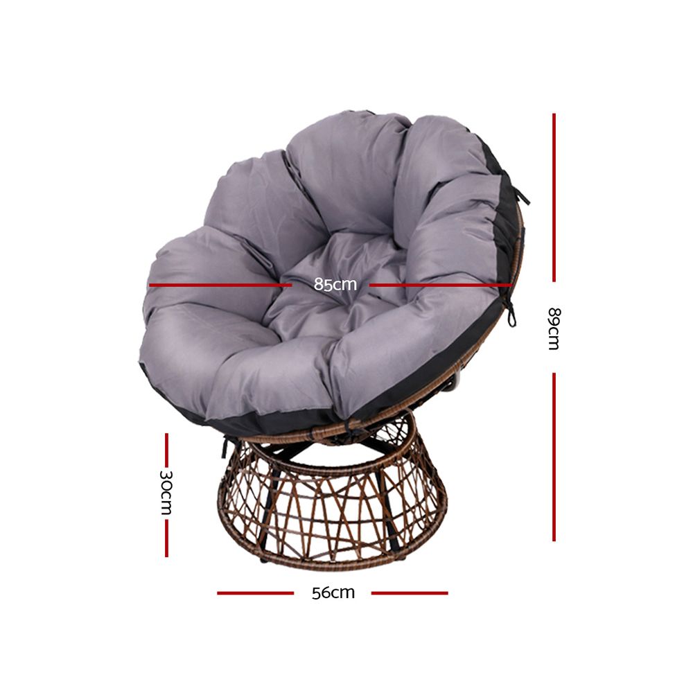 Gardeon Outdoor Chairs Outdoor Furniture Papasan Chair Wicker Patio Garden Brown ODF-PAPASAN-CH-BR