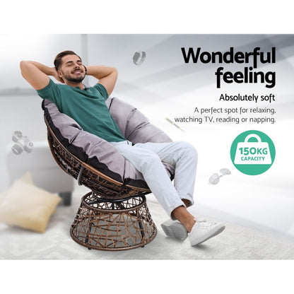 Gardeon Outdoor Chairs Outdoor Furniture Papasan Chair Wicker Patio Garden Brown ODF-PAPASAN-CH-BR