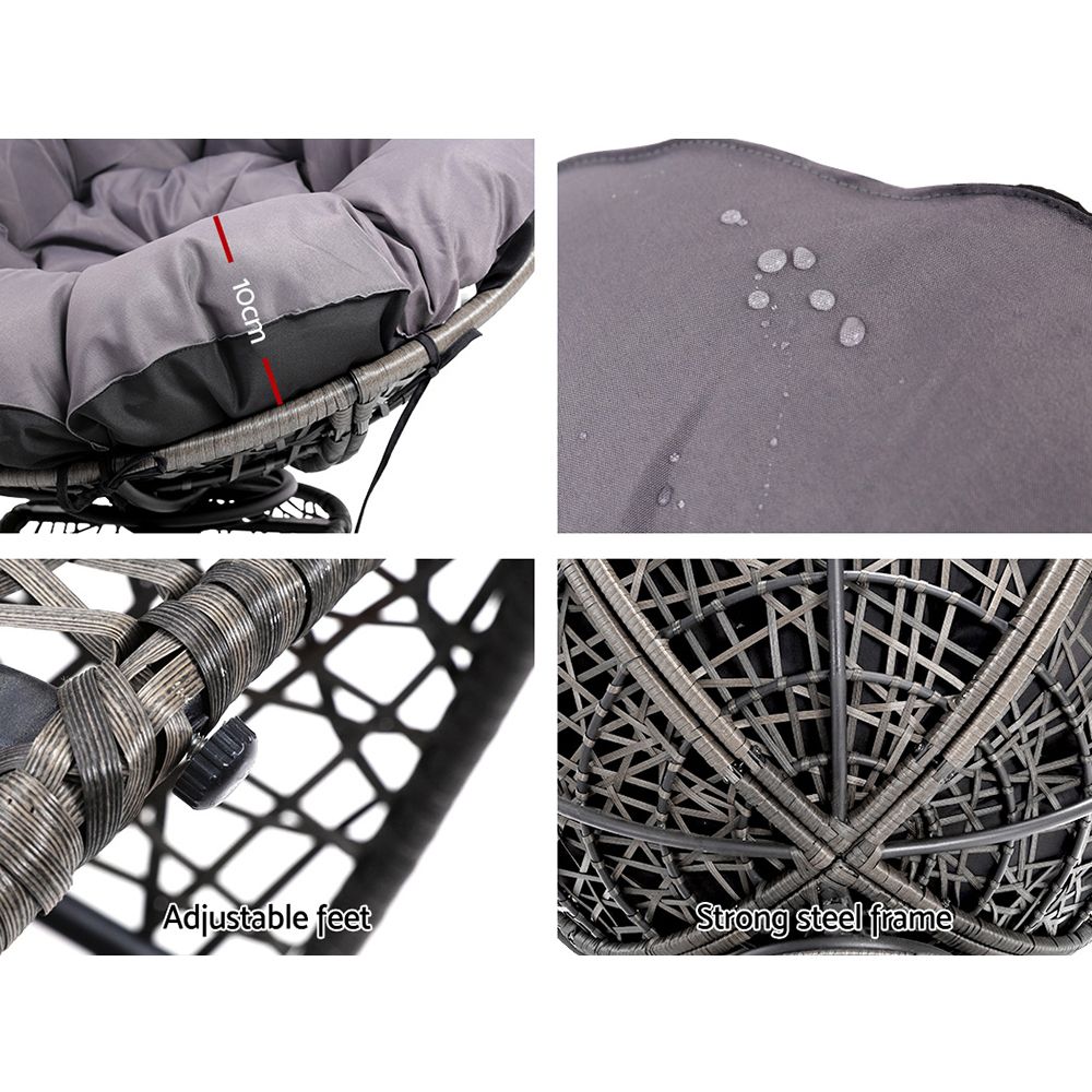 Gardeon Outdoor Chairs Outdoor Furniture Papasan Chair Wicker Patio Garden Grey ODF-PAPASAN-CH-GE