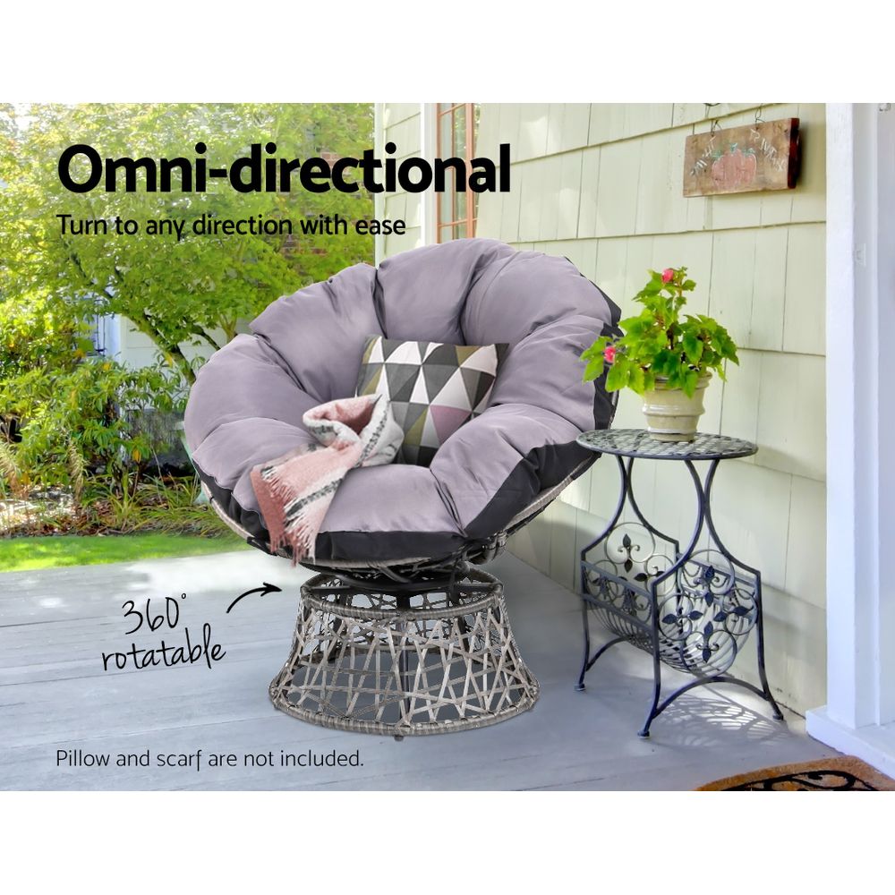 Gardeon Outdoor Chairs Outdoor Furniture Papasan Chair Wicker Patio Garden Grey ODF-PAPASAN-CH-GE