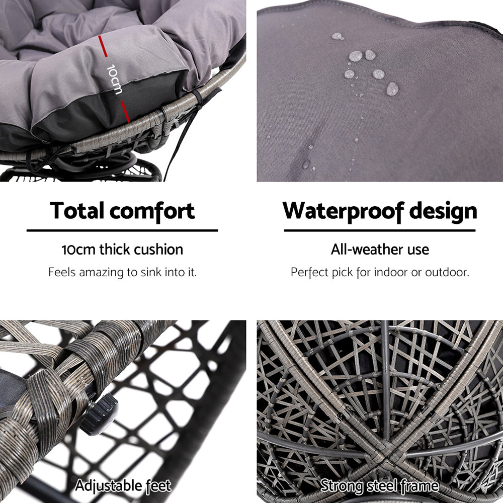 Gardeon Outdoor Chairs Outdoor Furniture Papasan Chair Wicker Patio Garden Grey ODF-PAPASAN-CH-GE