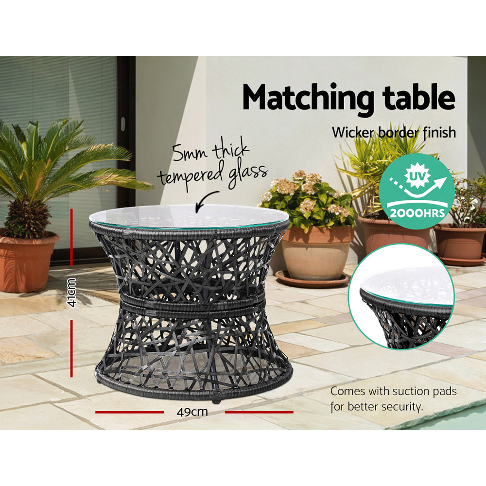 Gardeon Outdoor Lounge Setting Papasan Chair Wicker Table Garden Furniture Black ODF-PAPASAN-CHTB-BK