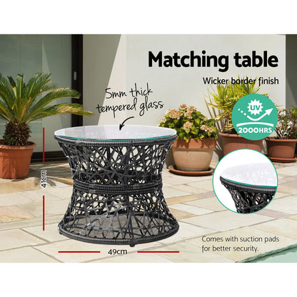 Gardeon Outdoor Lounge Setting Papasan Chair Wicker Table Garden Furniture Black ODF-PAPASAN-CHTB-BK