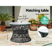 Gardeon Outdoor Lounge Setting Papasan Chair Wicker Table Garden Furniture Black