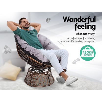 Gardeon Outdoor Lounge Setting Papasan Chair Wicker Table Garden Furniture Brown ODF-PAPASAN-CHTB-BR