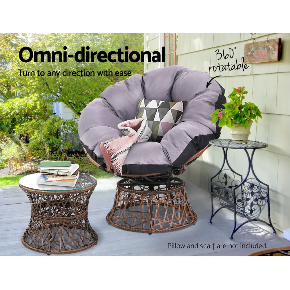 Gardeon Outdoor Lounge Setting Papasan Chair Wicker Table Garden Furniture Brown ODF-PAPASAN-CHTB-BR