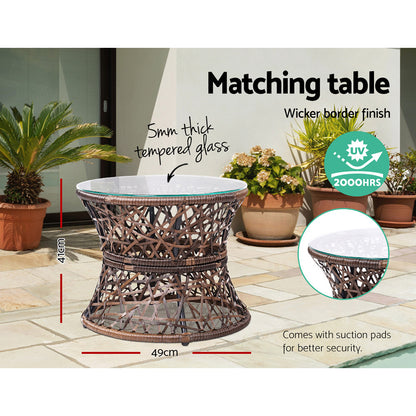 Gardeon Outdoor Lounge Setting Papasan Chair Wicker Table Garden Furniture Brown ODF-PAPASAN-CHTB-BR