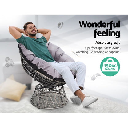 Gardeon Outdoor Lounge Setting Papasan Chair Wicker Table Garden Furniture Grey ODF-PAPASAN-CHTB-GE