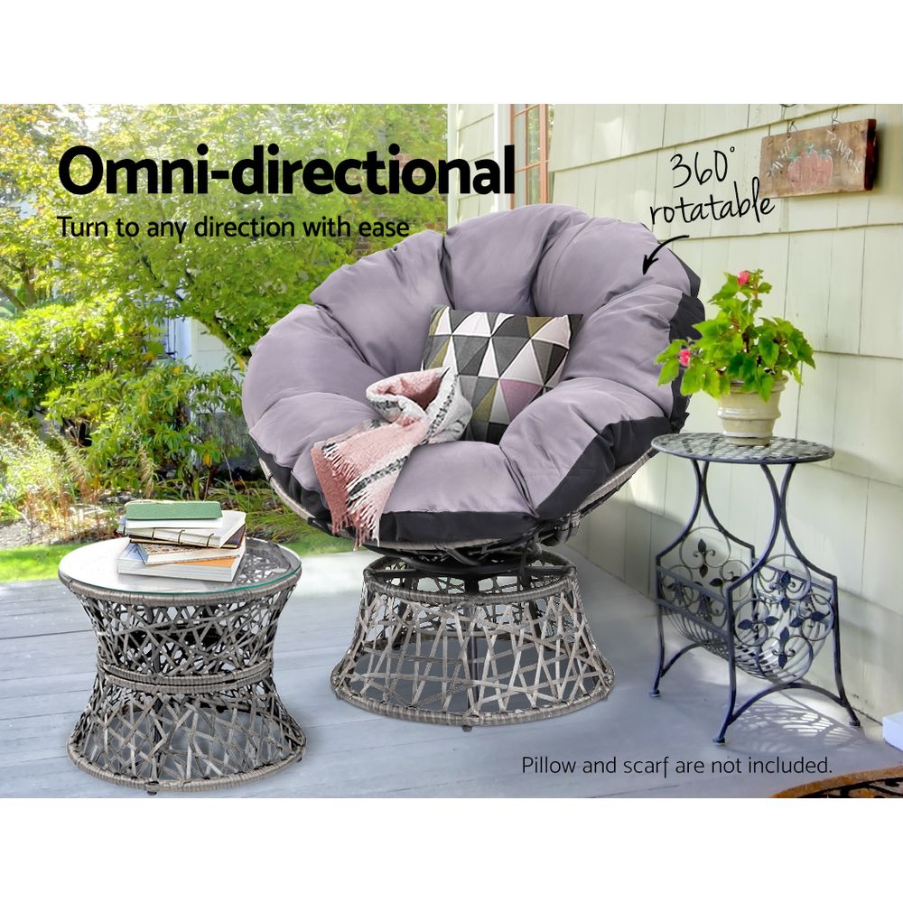 Gardeon Outdoor Lounge Setting Papasan Chair Wicker Table Garden Furniture Grey ODF-PAPASAN-CHTB-GE