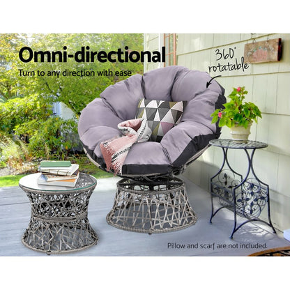 Gardeon Outdoor Lounge Setting Papasan Chair Wicker Table Garden Furniture Grey ODF-PAPASAN-CHTB-GE