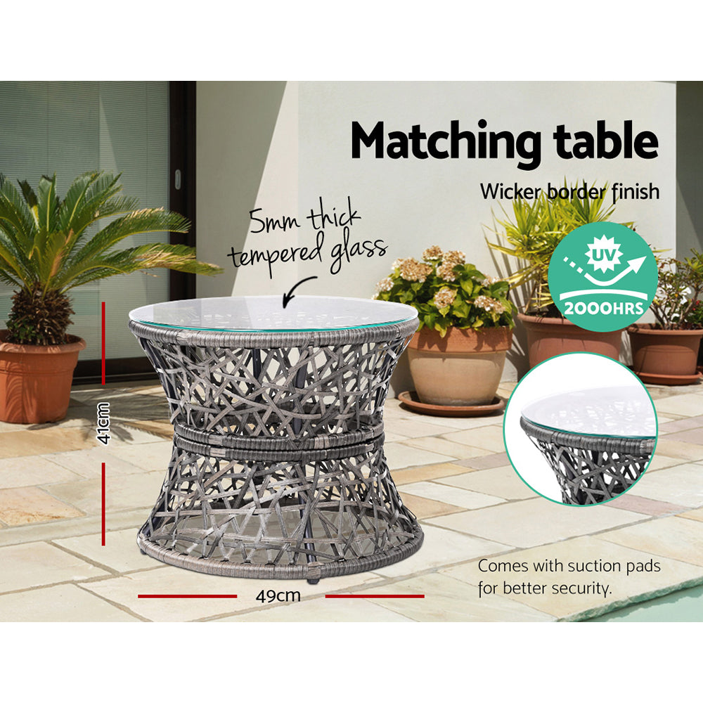 Gardeon Outdoor Lounge Setting Papasan Chair Wicker Table Garden Furniture Grey ODF-PAPASAN-CHTB-GE