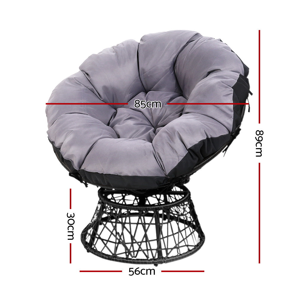Gardeon Outdoor Lounge Setting Furniture Wicker Papasan Chairs Table Patio Black ODF-PAPASAN-TBCHX2-BK