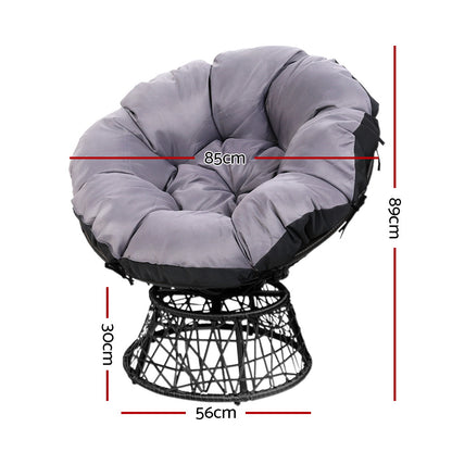 Gardeon Outdoor Lounge Setting Furniture Wicker Papasan Chairs Table Patio Black ODF-PAPASAN-TBCHX2-BK