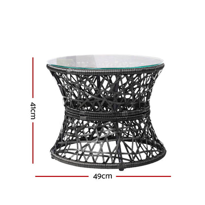 Gardeon Outdoor Lounge Setting Furniture Wicker Papasan Chairs Table Patio Black ODF-PAPASAN-TBCHX2-BK
