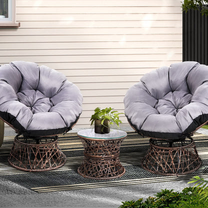 Gardeon Outdoor Lounge Setting Furniture Wicker Papasan Chairs Table Patio Brown ODF-PAPASAN-TBCHX2-BR