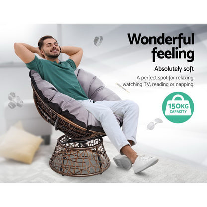 Gardeon Outdoor Lounge Setting Furniture Wicker Papasan Chairs Table Patio Brown ODF-PAPASAN-TBCHX2-BR