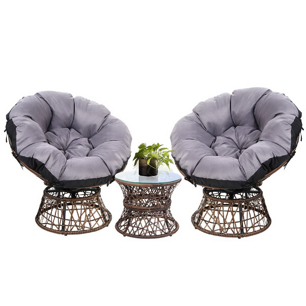 Gardeon Outdoor Lounge Setting Furniture Wicker Papasan Chairs Table Patio Brown ODF-PAPASAN-TBCHX2-BR