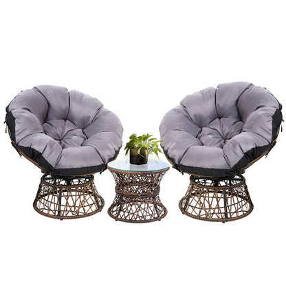 Gardeon Outdoor Lounge Setting Furniture Wicker Papasan Chairs Table Patio Brown ODF-PAPASAN-TBCHX2-BR