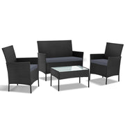 Gardeon 4 Seater Outdoor Sofa Set Wicker Setting Table Chair Furniture Black ODF-PATIO-17007-BK-AB