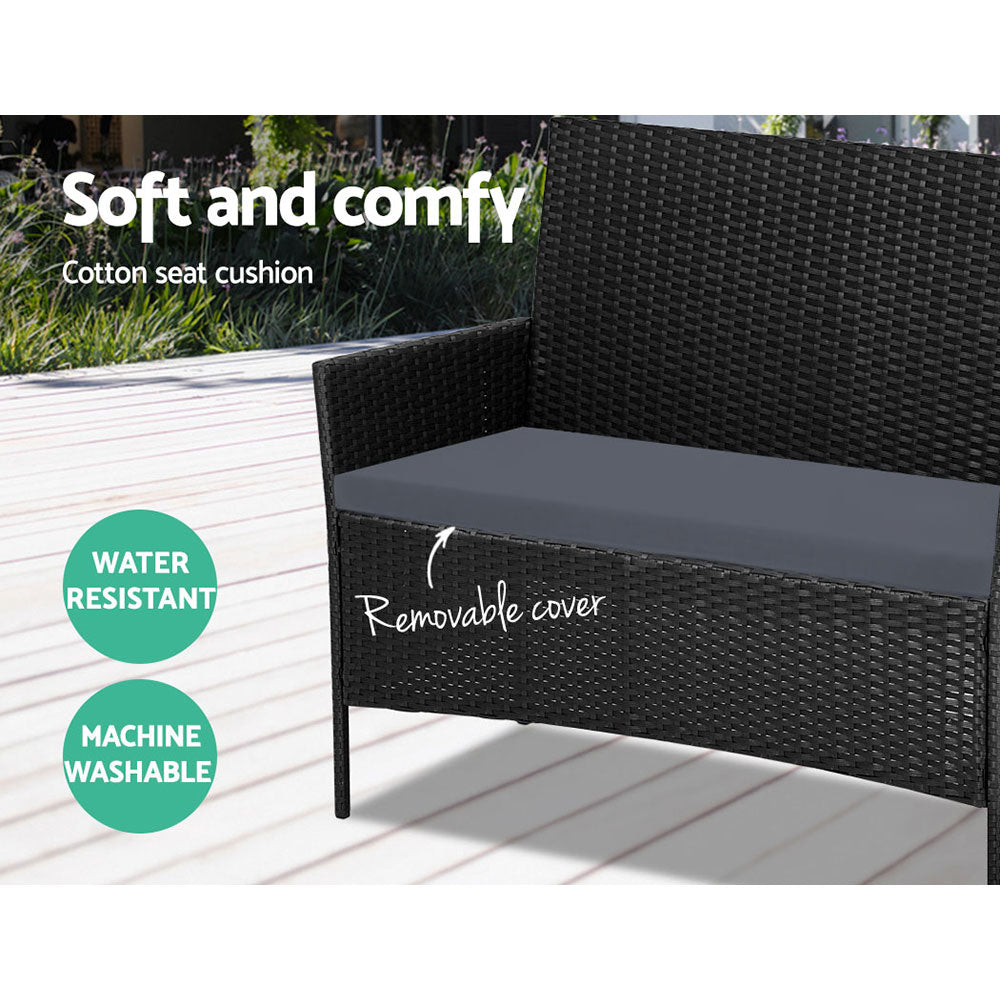 Gardeon 4 Seater Outdoor Sofa Set Wicker Setting Table Chair Furniture Black ODF-PATIO-17007-BK-AB