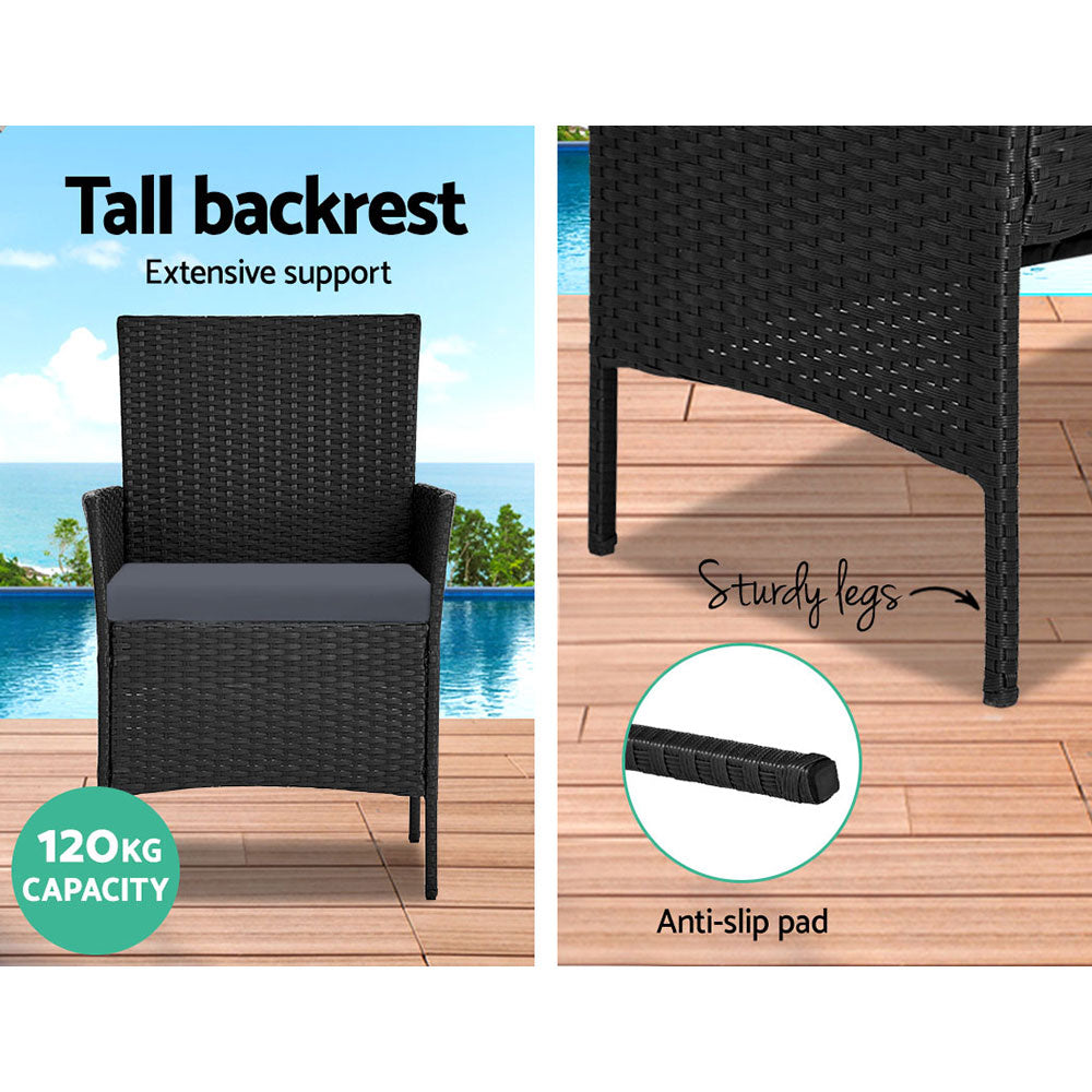 Gardeon 4 Seater Outdoor Sofa Set Wicker Setting Table Chair Furniture Black ODF-PATIO-17007-BK-AB