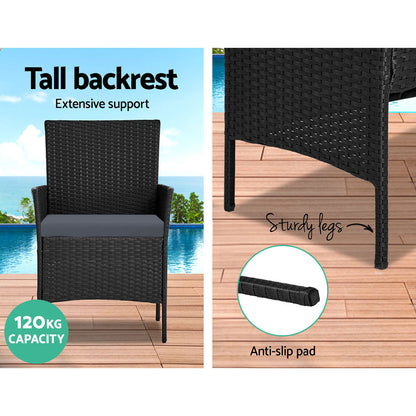 Gardeon 4 Seater Outdoor Sofa Set Wicker Setting Table Chair Furniture Black ODF-PATIO-17007-BK-AB
