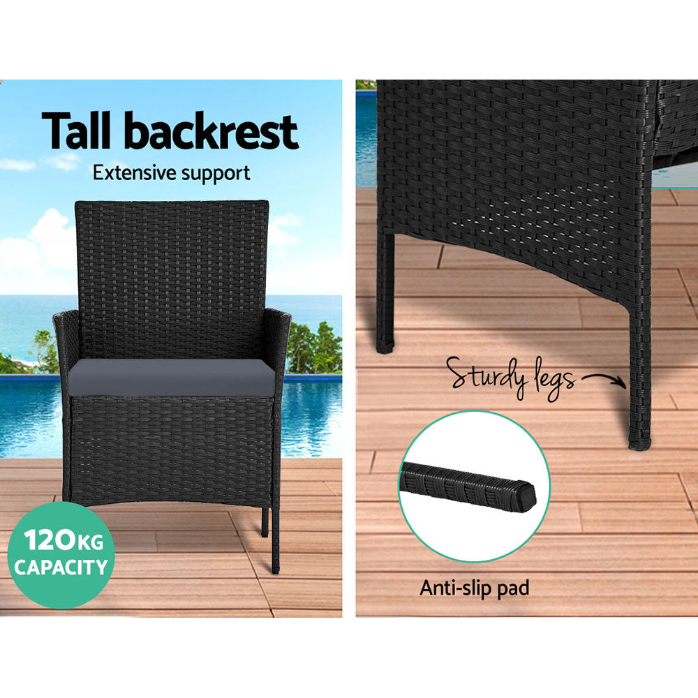 Gardeon 4 Seater Outdoor Sofa Set with Storage Cover Wicker Table Chair Black ODF-PATIO-17007-BK-AB-COVER