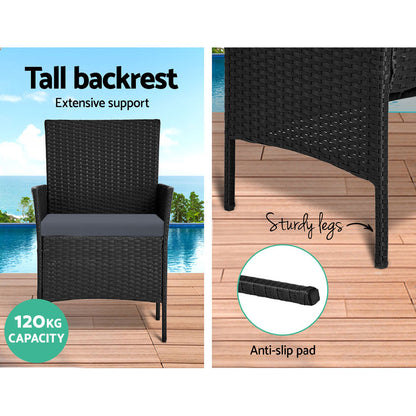 Gardeon 4 Seater Outdoor Sofa Set with Storage Cover Wicker Table Chair Black ODF-PATIO-17007-BK-AB-COVER