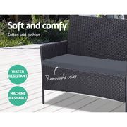 Gardeon 4 Seater Outdoor Sofa Set Wicker Setting Table Chair Furniture Dark Grey ODF-PATIO-17007-GR-AB