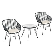 Gardeon 3PC Outdoor Furniture Bistro Set Lounge Setting Table Chairs Cushion Patio Grey ODF-RATTAN-3PCS-GE